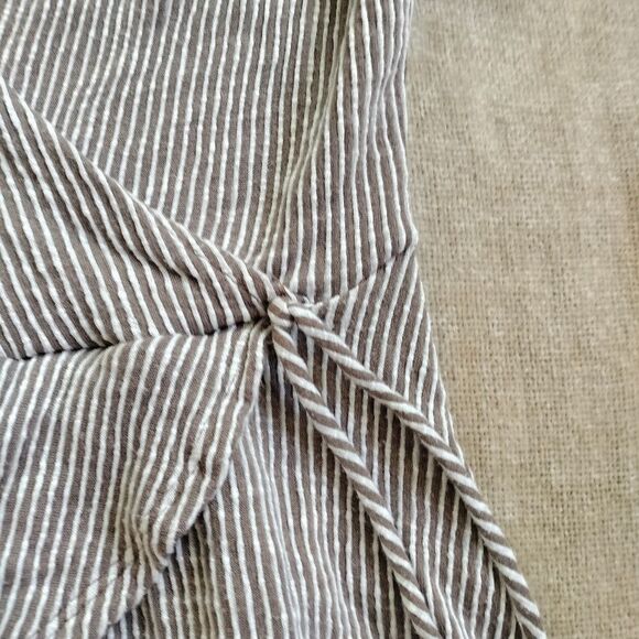 Caution To The Wind Grey and White Striped Peplum V Neck - Picture 5 of 6